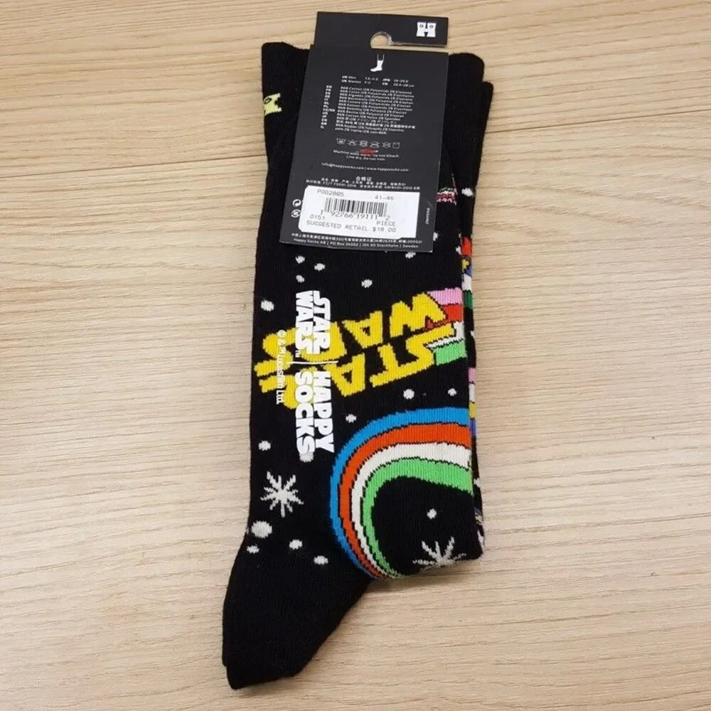 HAPPY SOCKS Crew Socks Black Star Wars Combed Cotton Unisex M 8-12 W 10-12.5
